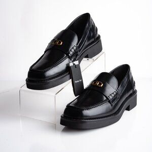 Massimo Dutti Womens Leather Loafers Shoes Black US 9 EU 40 NWT 1544/450
